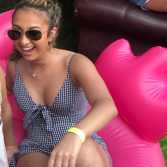 LF black and white gingham tie front romper - Picture 4 of 5